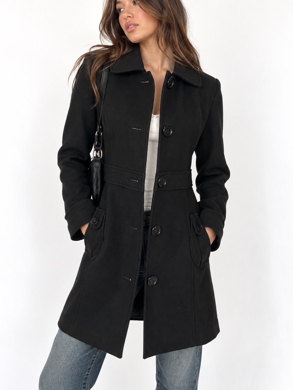 Old Money Luxe Office siren Classic Black Women's Wool Blend Coat